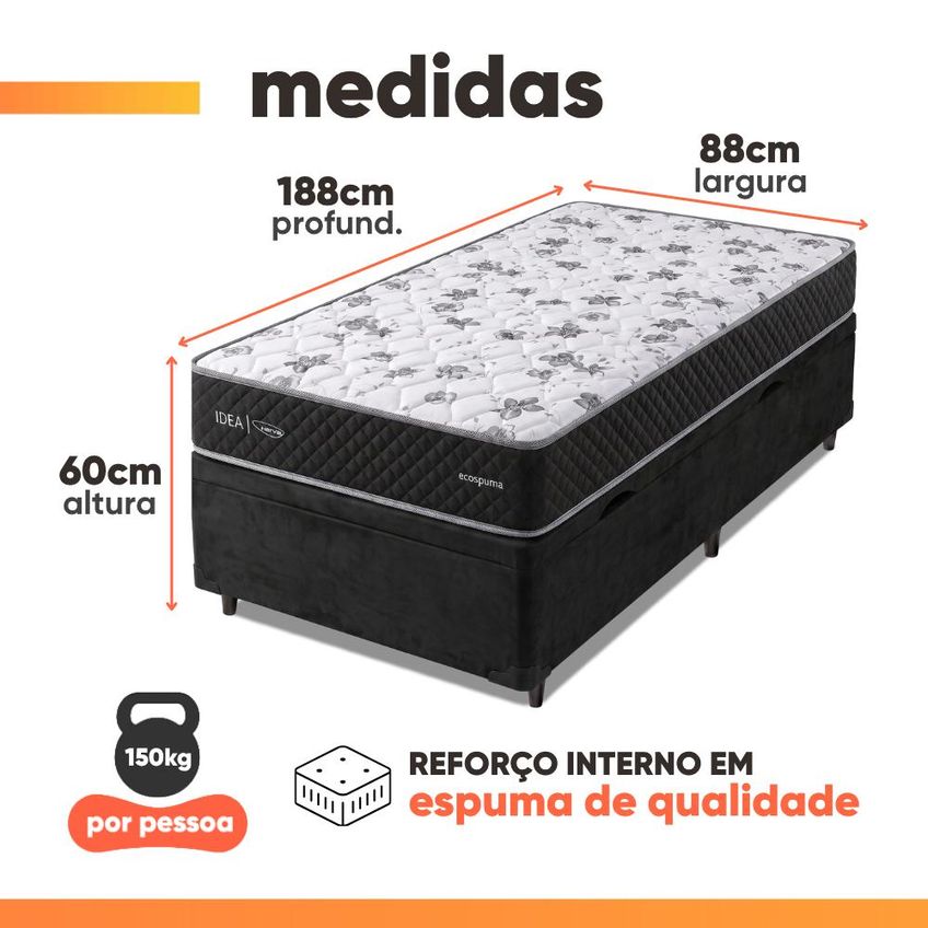 Cama Box Baú Solteiro Espuma AG65 Double Face Belga 88x188x60cm Herval - Suporta Até 150kg - imagem 3