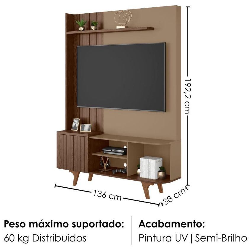 Estante Home TV 55 Pol 136 Cm Corumbau Fendi Carvalho Bechara - imagem 3