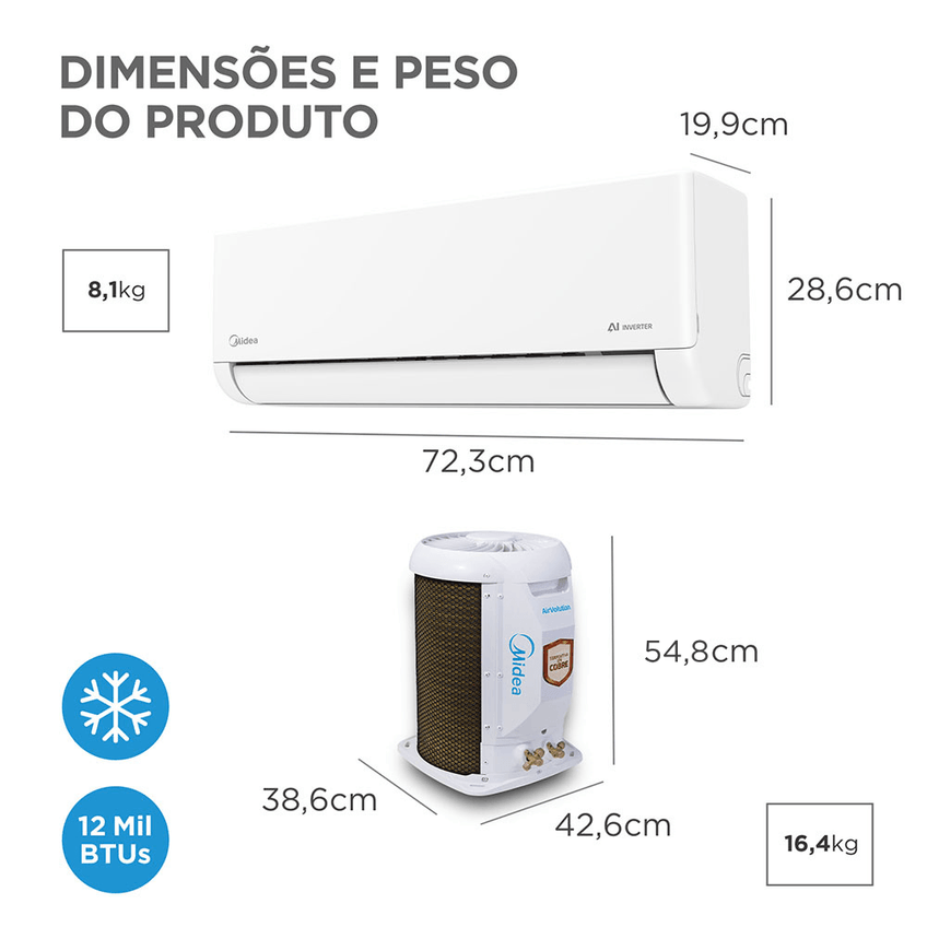 Ar Condicionado Split 12000 BTUs Inverter AI Airvolution Frio Midea 42EFVCB12M5 38TAVCB12M5 - 220V - imagem 3
