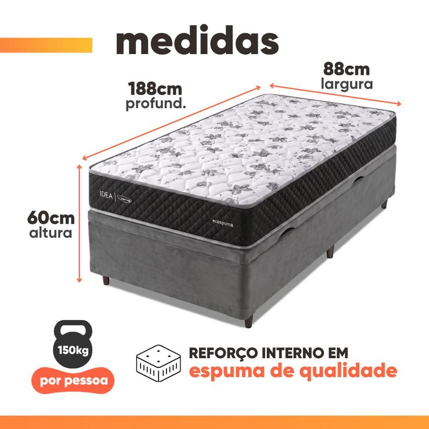 Cama Box Baú Solteiro Espuma AG65 Double Face Belga 88x188x60cm Herval - Suporta Até 150kg - imagem 3