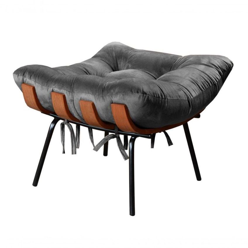 Poltrona Costela Com Puff Veludo Confortável Cinza Bella Decor - imagem 3