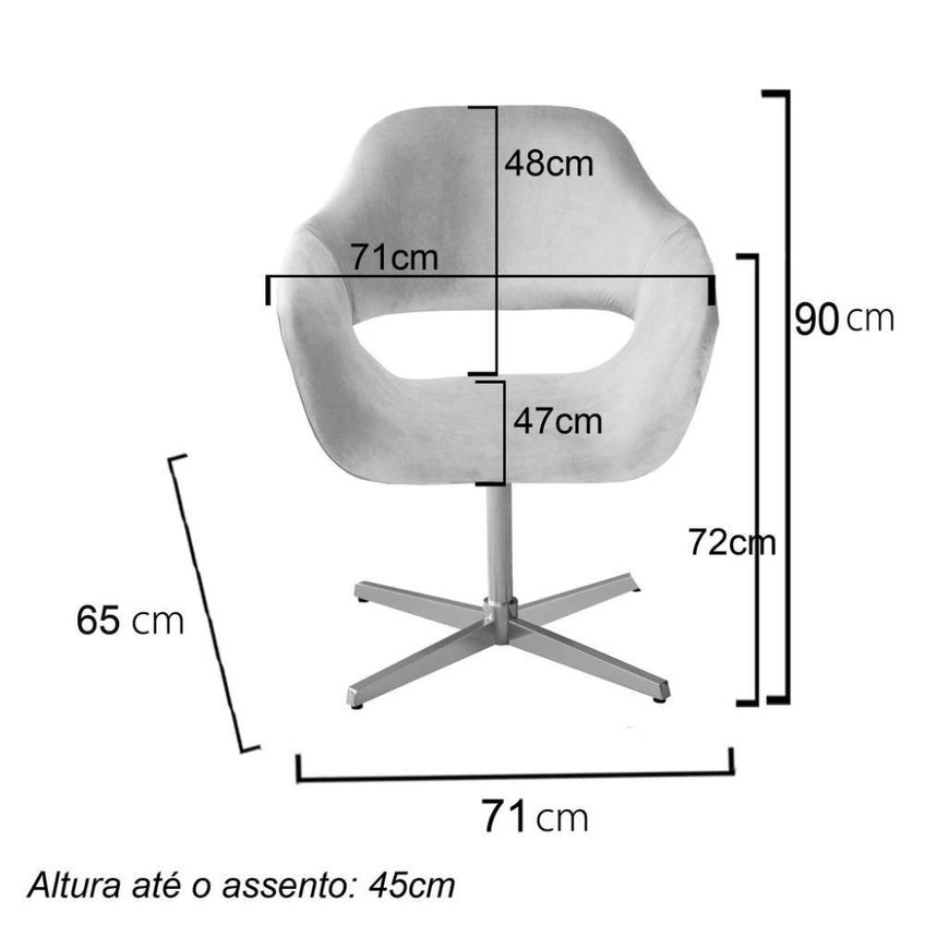Poltrona Zara Giratória Decorativa Base Metal Veludo Com Espuma D28 Cinza Bella Decor - imagem 3