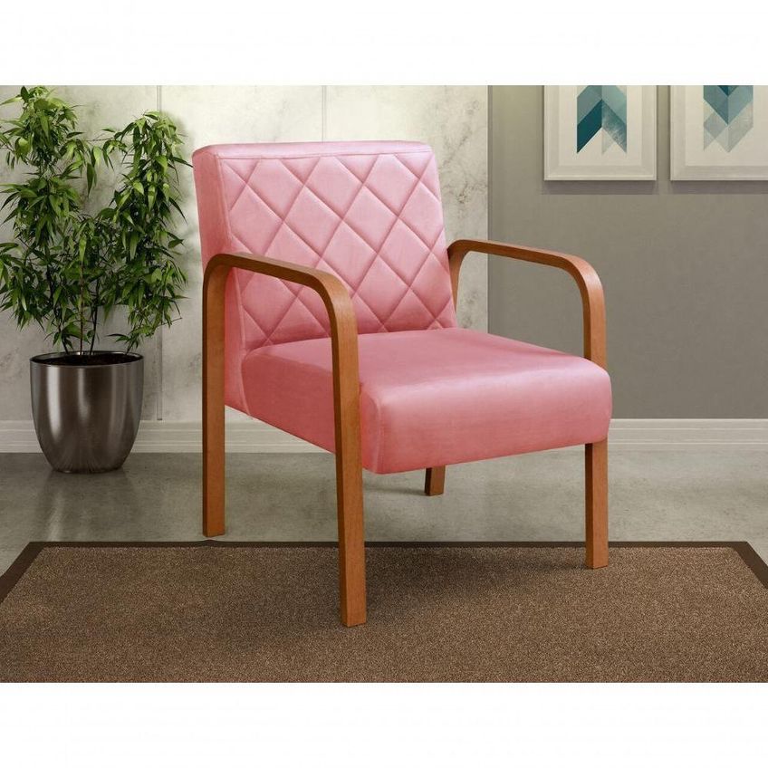 Kit 2 Poltronas Lara Suede Pés Palito Ergonômicas Rosa 280 Bella Decor - imagem 3