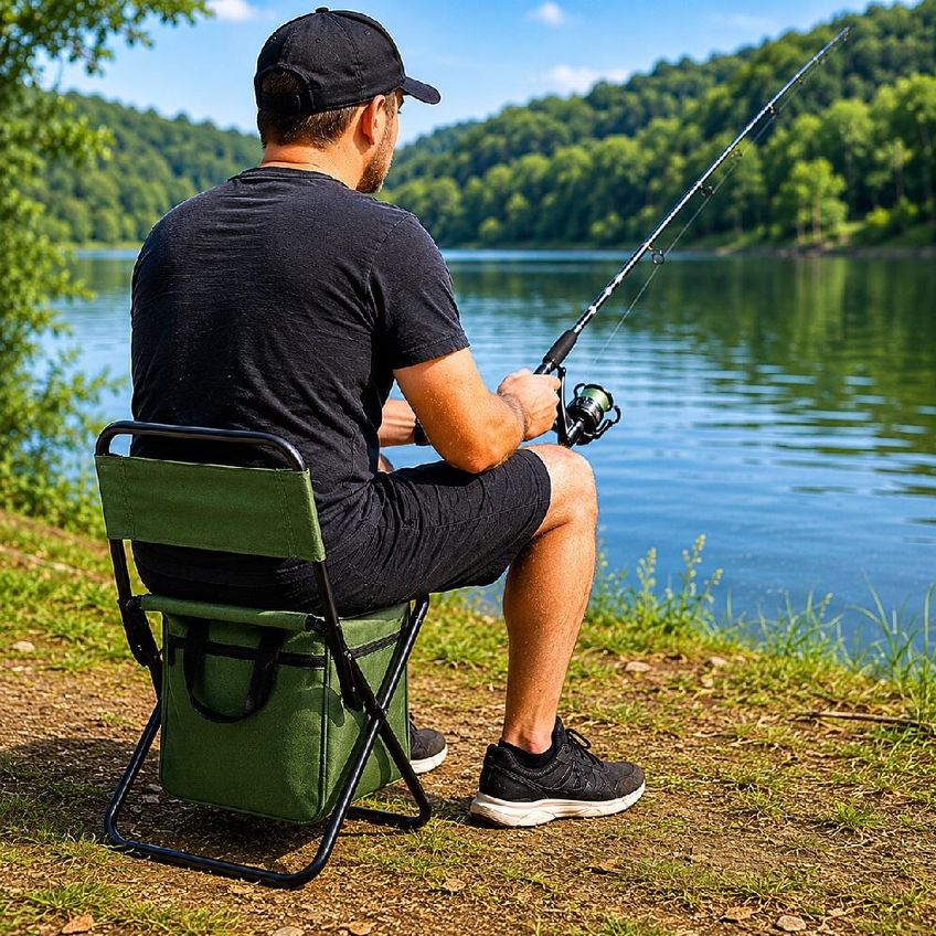 Cadeira Dobravel Banqueta Pesca Encosto Camping Banco Com Bolsa Porta Objetos Organizador Praia Mini Banquinho - imagem 5