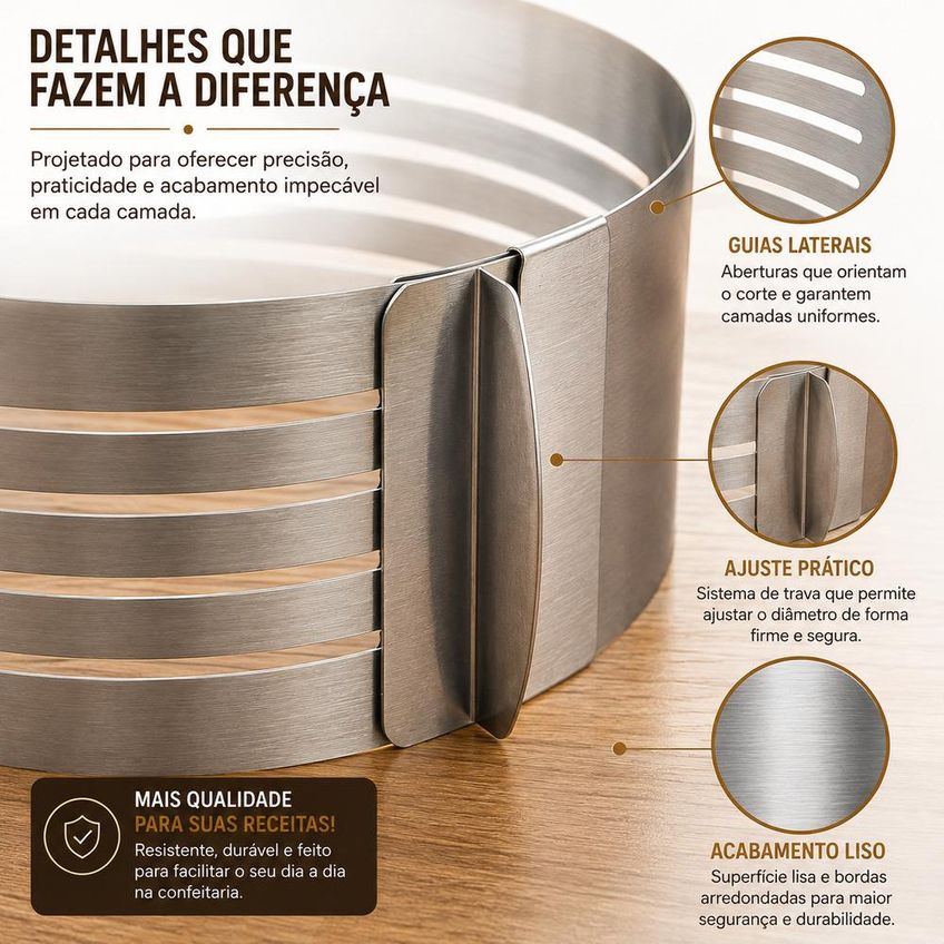 Fatiador Molde Bolos Grande 30cm Camadas Aro Nivelador Inox Ajustavel - imagem 5