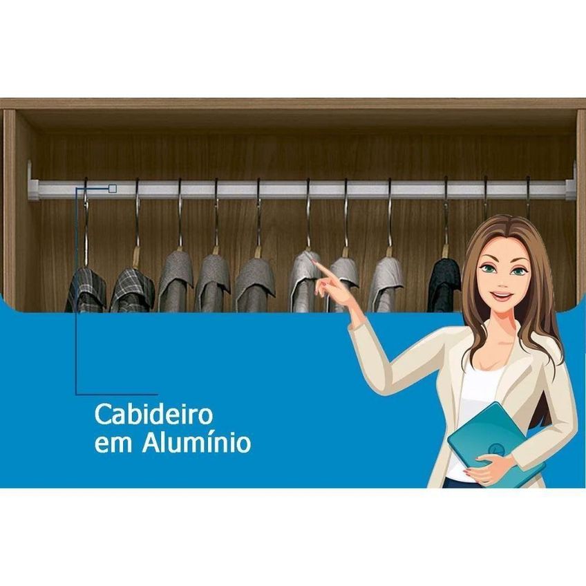 Guarda Roupa Casal Morretes 3 Portas De Correr 9 Gavetas MDF Areia - imagem 3