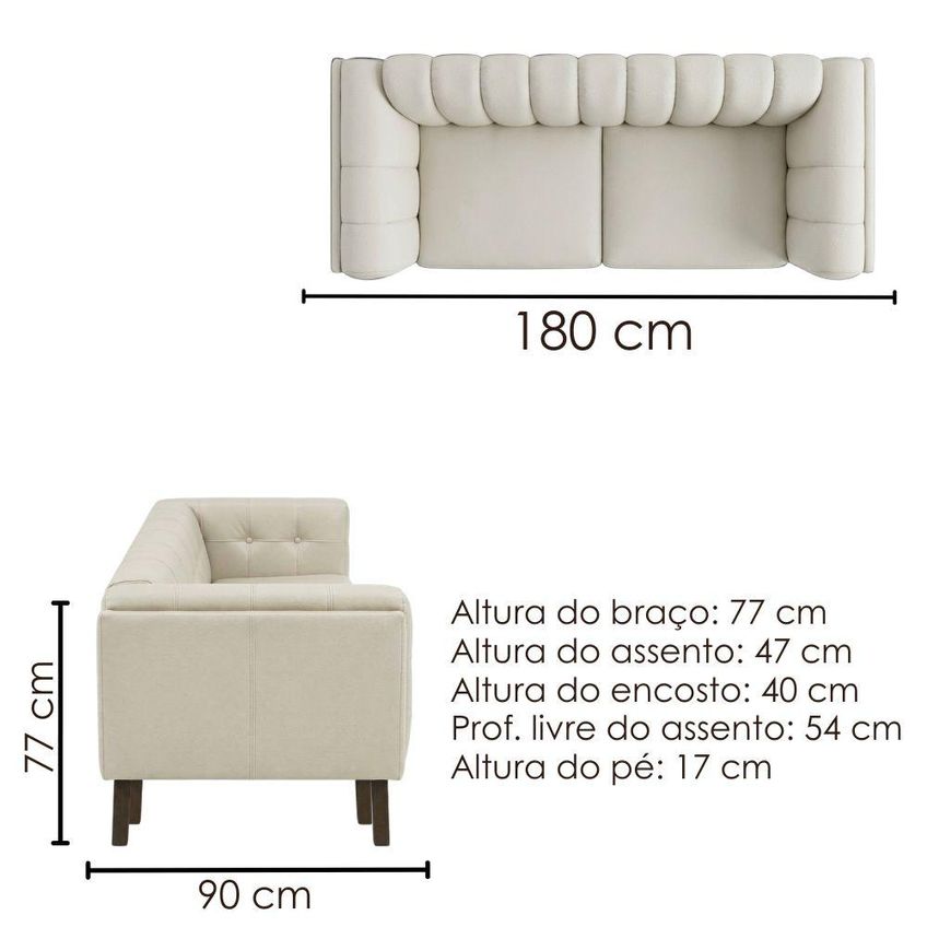 Sofa Living 2 Lugares Bellare 180 Cm Pes Madeira Courino Tcs 725 Moll - imagem 3