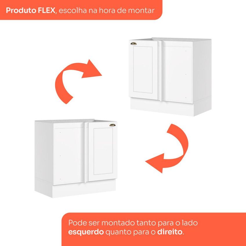 Balcão Canto Reto Amy 1 Porta 1 Prateleira MDF 84cm Branco Casa 812 Para Cozinha - imagem 4