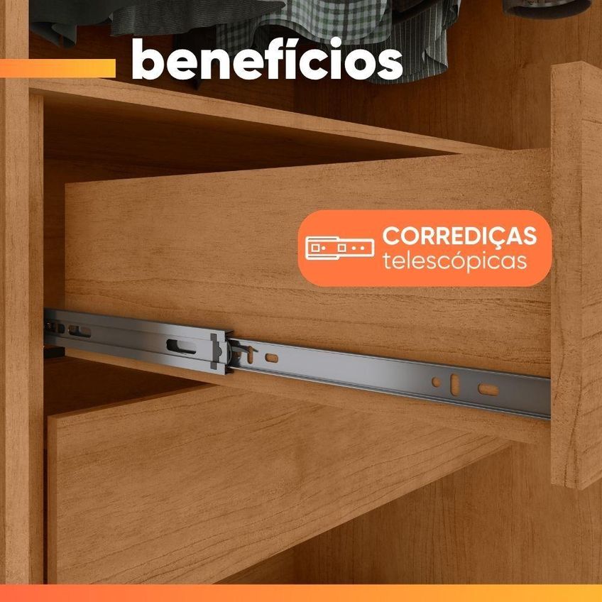 Guarda Roupa Casal Saimon 3 Portas De Correr 3 Gavetas Mdf-mdp Madeirado Móveis Lopas - imagem 3