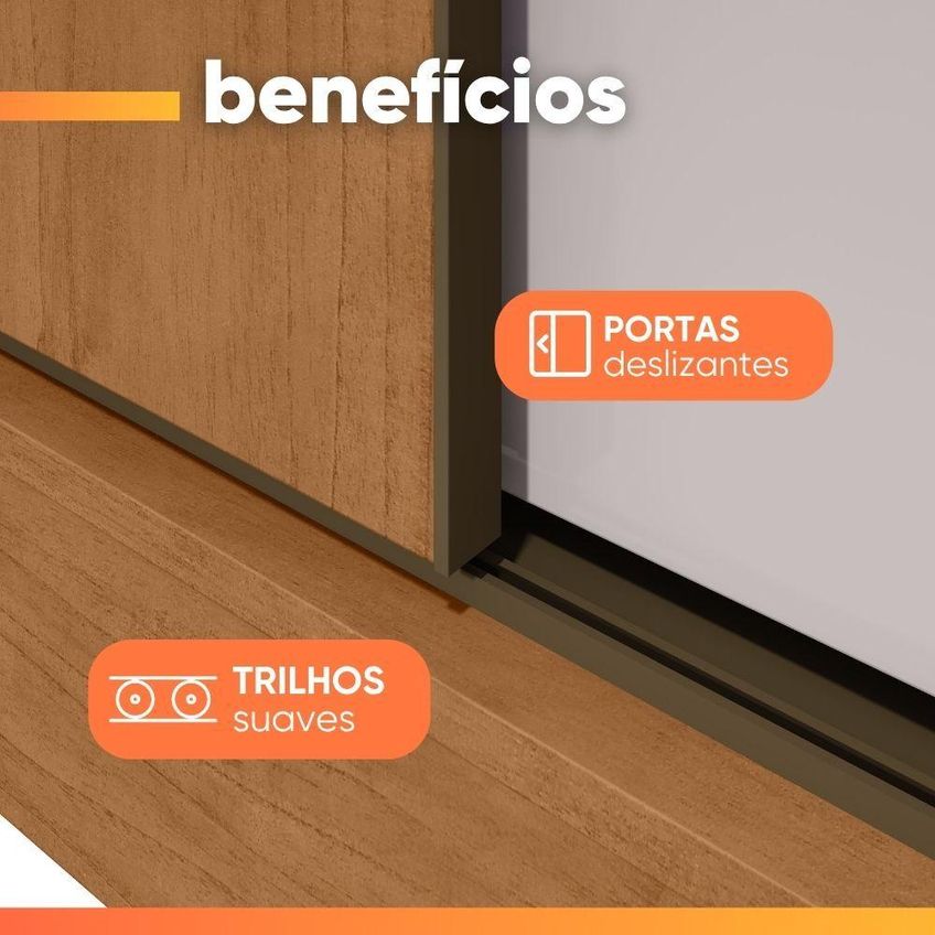 Guarda Roupa Casal Saimon 3 Portas De Correr 3 Gavetas Mdf-mdp Madeirado Móveis Lopas - imagem 5