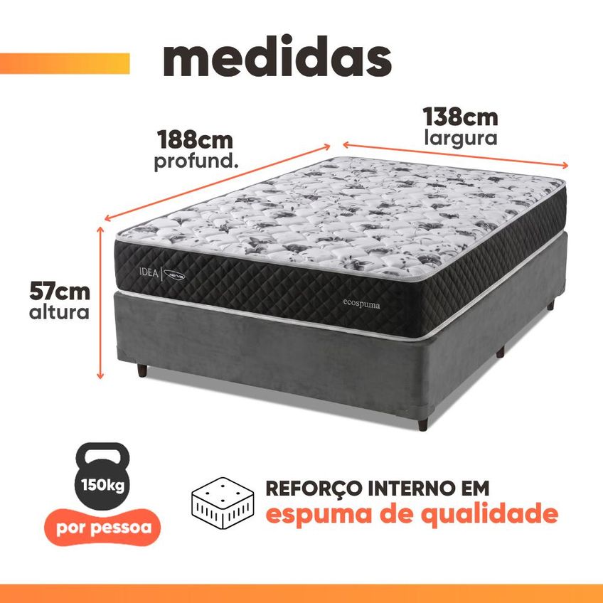Cama Box Casal Espuma AG65 Double Face Belga 138x188x57cm Herval - Suporta Até 150kg Por Pessoa - imagem 3