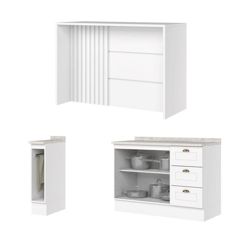 Bancada Ilha Gourmet Amy 2 Portas 2 Gavetas MDF 145,5cm Branco E Calçado Casa 812 - imagem 2