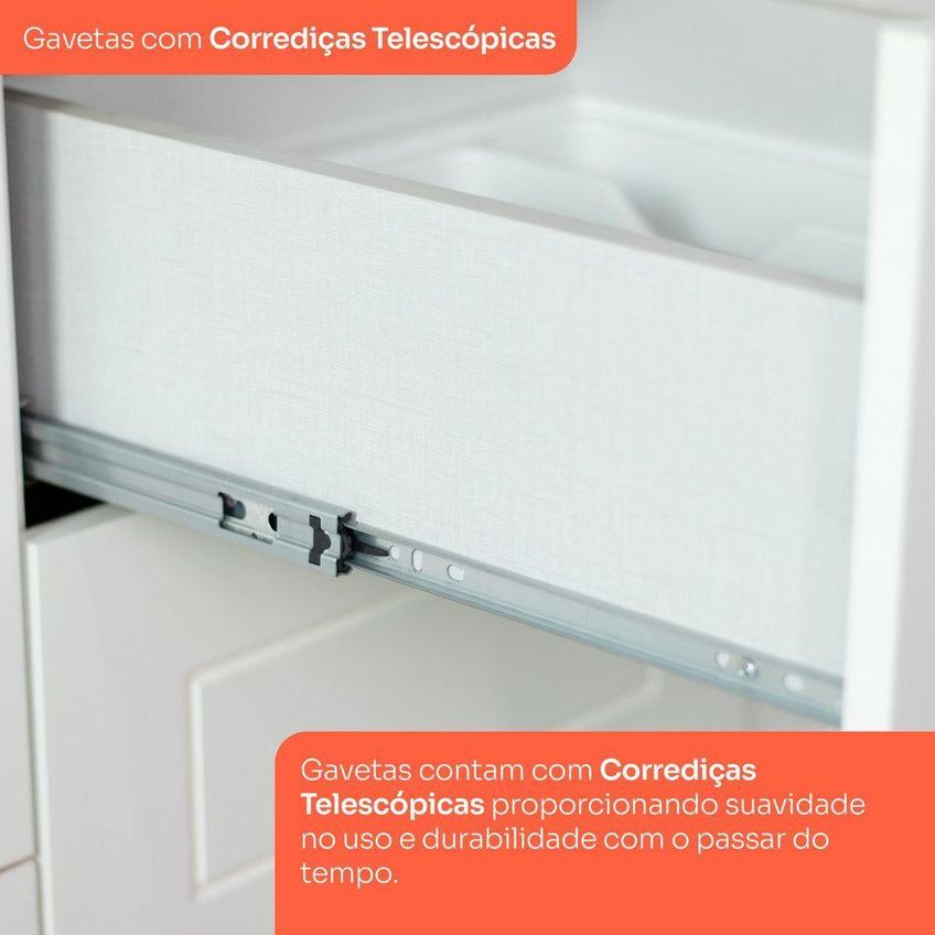 Bancada Ilha Gourmet Amy 2 Portas 2 Gavetas MDF 145,5cm Branco E Calçado Casa 812 - imagem 5