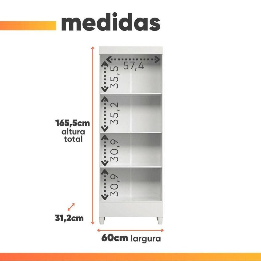 Armário Multiuso Irene 2 Portas 3 Prateleiras MDF-MDP 60cm Branco - imagem 3