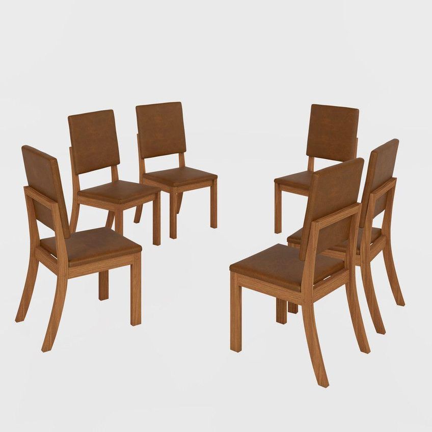 Conjunto 6 Cadeiras Layla Diamond Estrutura MDF-MDP Revestimento Linho Caramelo Casa 812 - imagem 2