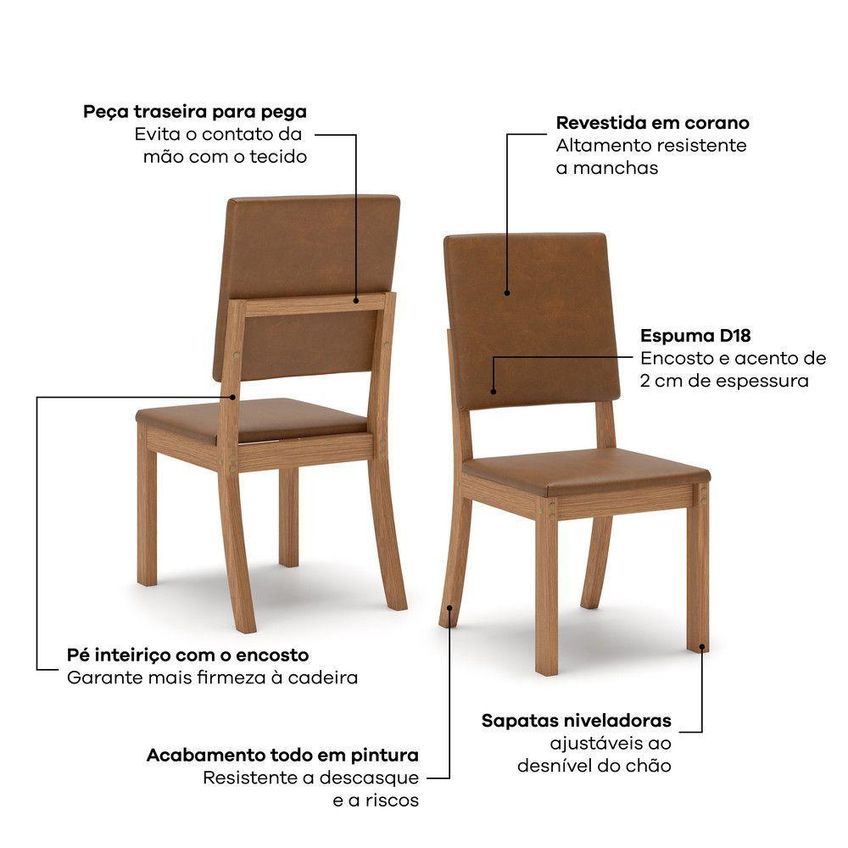 Conjunto 6 Cadeiras Layla Diamond Estrutura MDF-MDP Revestimento Linho Caramelo Casa 812 - imagem 4