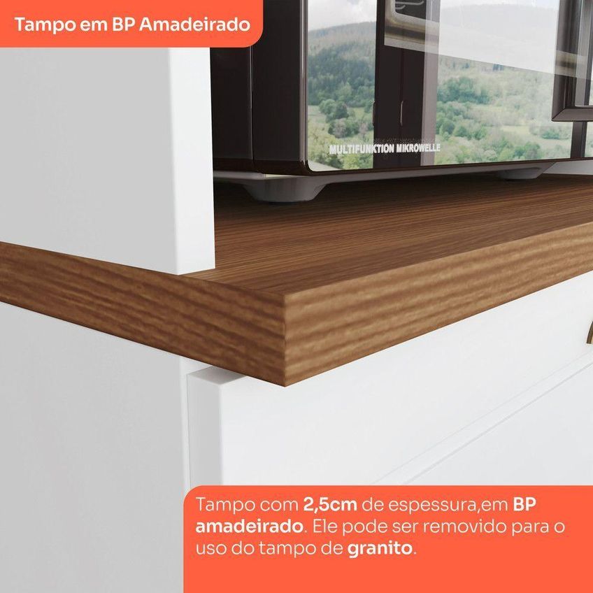 Cozinha Compacta 2 Peças Amy 4 Portas 3 Gavetas MDF 200cm Branco HP Nature Casa 812 - imagem 3