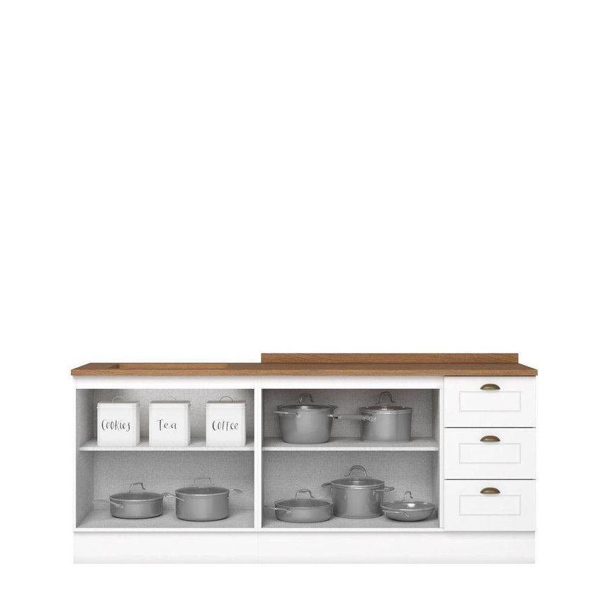 Cozinha Compacta 2 Peças Amy 4 Portas 3 Gavetas MDF 200cm Branco HP Nature Casa 812 - imagem 5