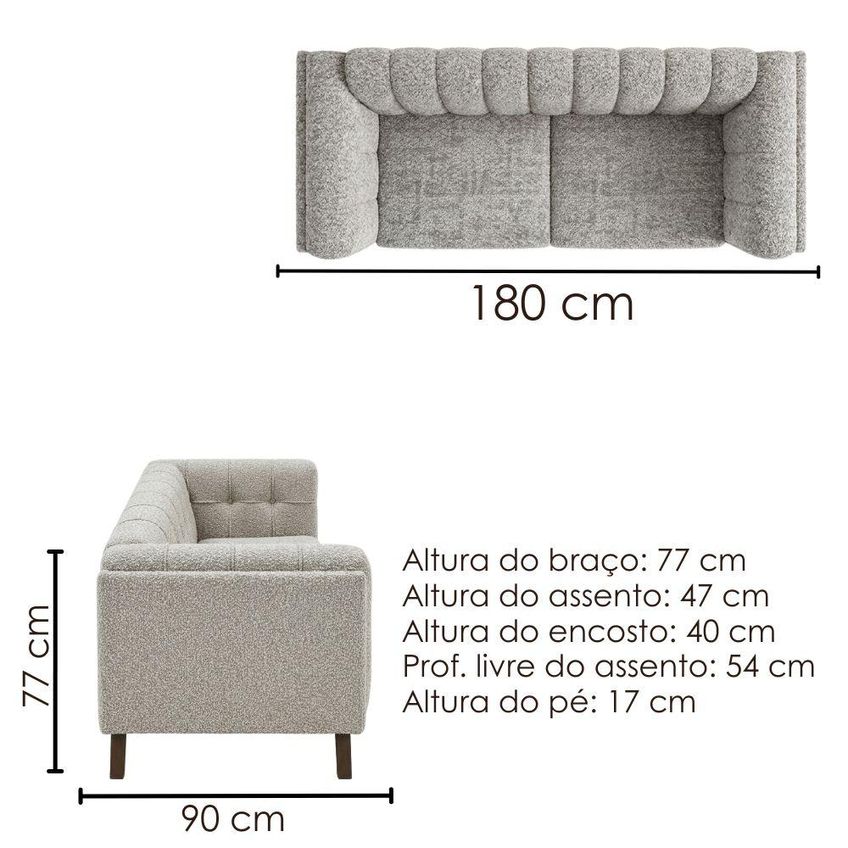 Sofa Living 2 Lugares Bellare 180 Cm Pes Madeira Boucle Tce 1018 Moll - imagem 3
