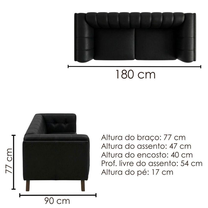 Sofa Living 2 Lugares Bellare 180 Cm Pes Madeira Courino Tcs 724 Moll - imagem 3