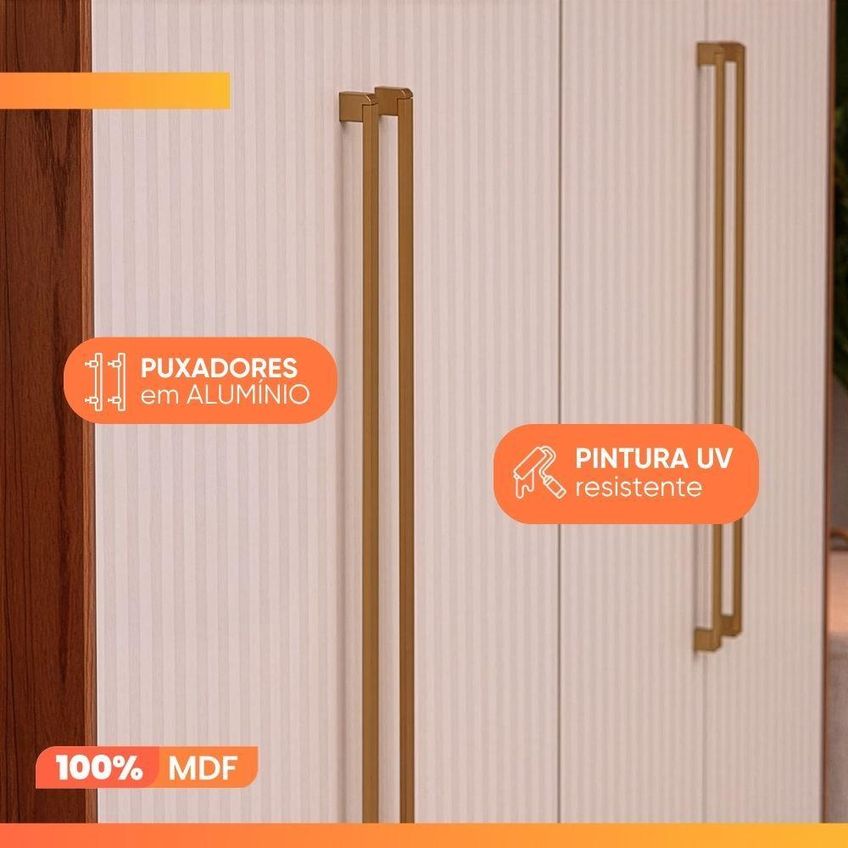 Guarda Roupa Solteiro July 4 Portas De Bater 3 Gavetas MDF Madeir-off - imagem 4