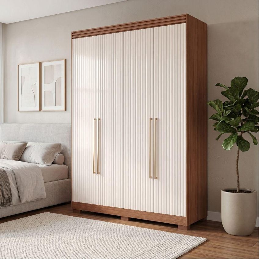 Guarda Roupa Solteiro July 4 Portas De Bater 3 Gavetas MDF Madeir-off - imagem 5