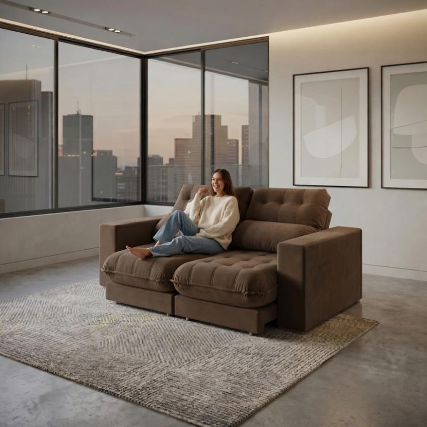 Sofá Martin 2 Lugares Retrátil E Reclinável 200cm Marrom Veludo Luxo Bom Pastor Móveis - imagem 5