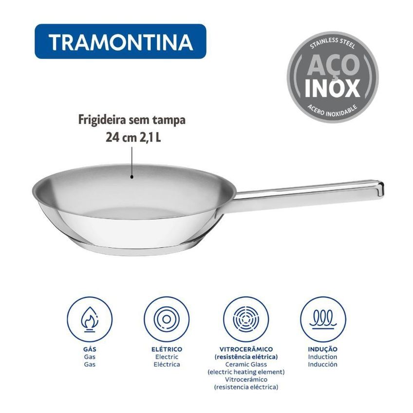 Frigideira Ventura Aço Inox Fundo Triplo 24cm 2,1L Tramontina - imagem 4