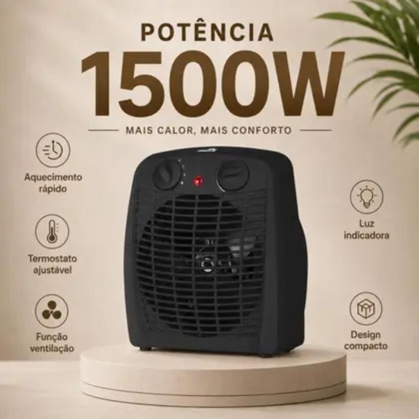 Aquecedor Elétrico Aq100 1500w 2 Níveis Preto Kian 110v - imagem 3