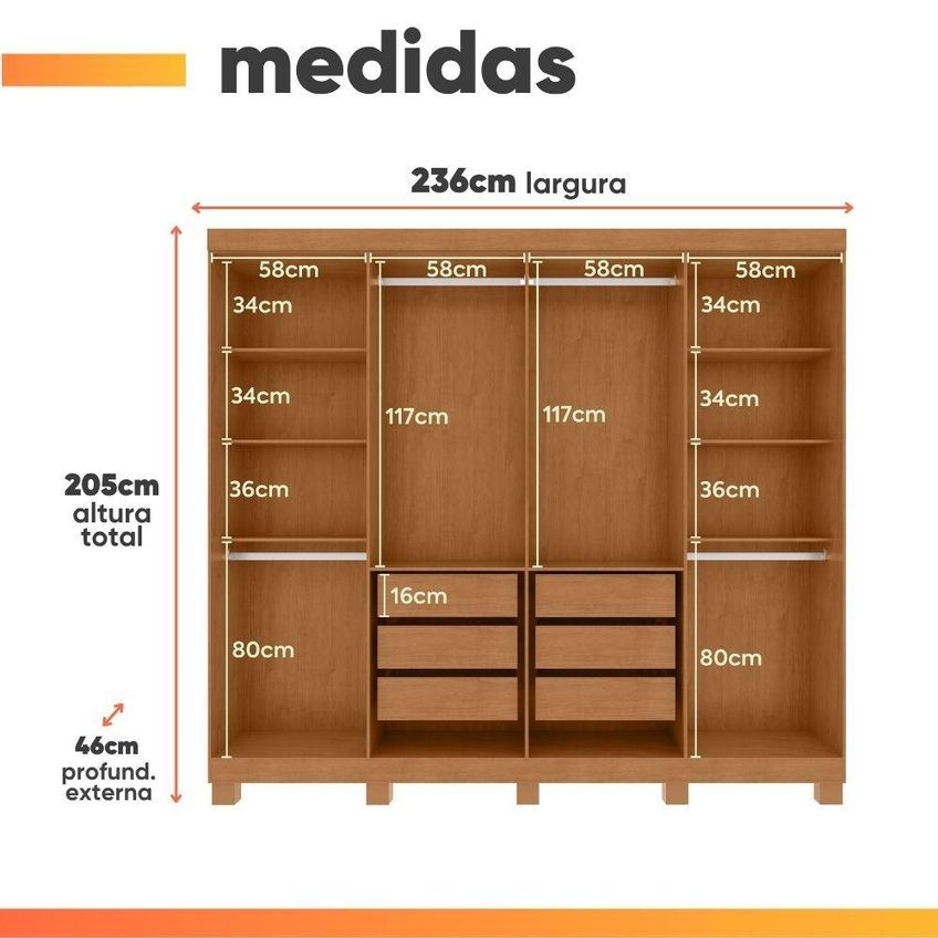 Guarda Roupa Casal Serena 8 Portas De Bater 6 Gavetas Mdf Branco Móveis Lopas - imagem 4