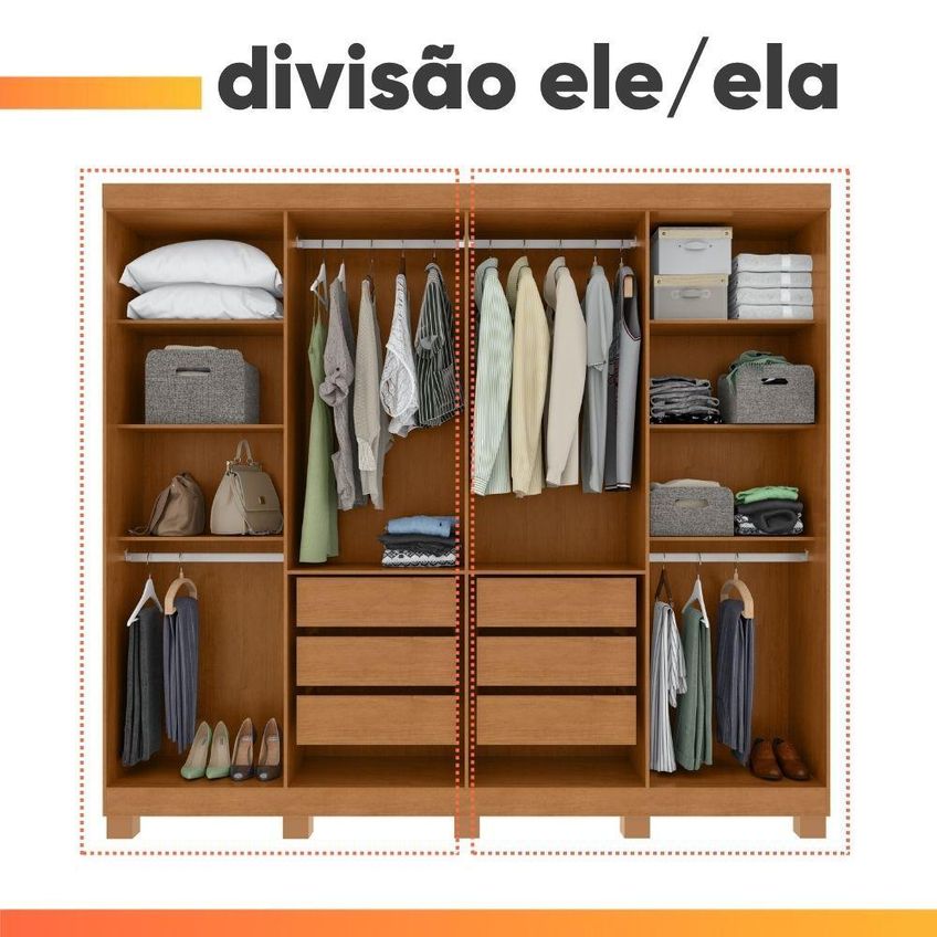 Guarda Roupa Casal Serena 8 Portas De Bater 6 Gavetas Mdf Branco Móveis Lopas - imagem 5