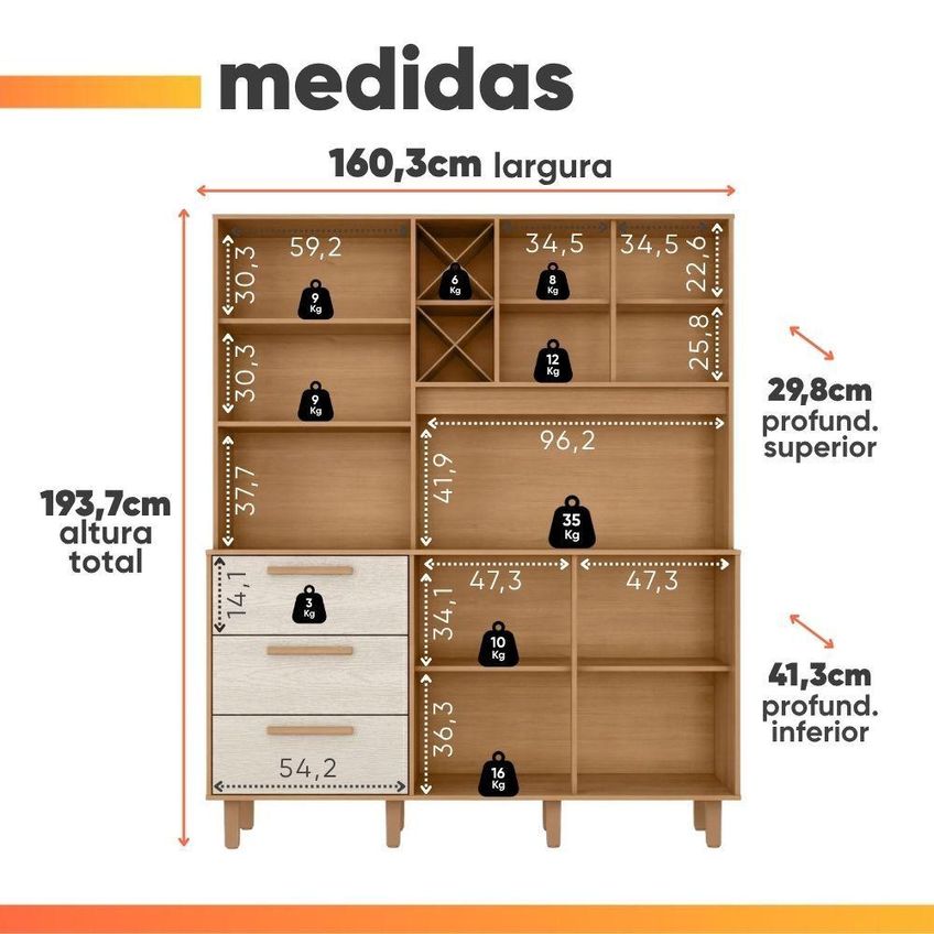 Cozinha Madri Adega 5 Portas 3 Gavetas Madeirado Areia - imagem 3