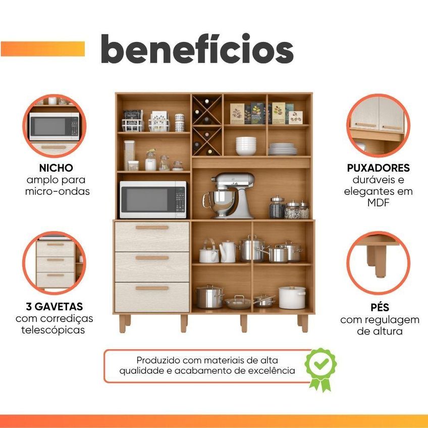 Cozinha Madri Adega 5 Portas 3 Gavetas Madeirado Areia - imagem 4