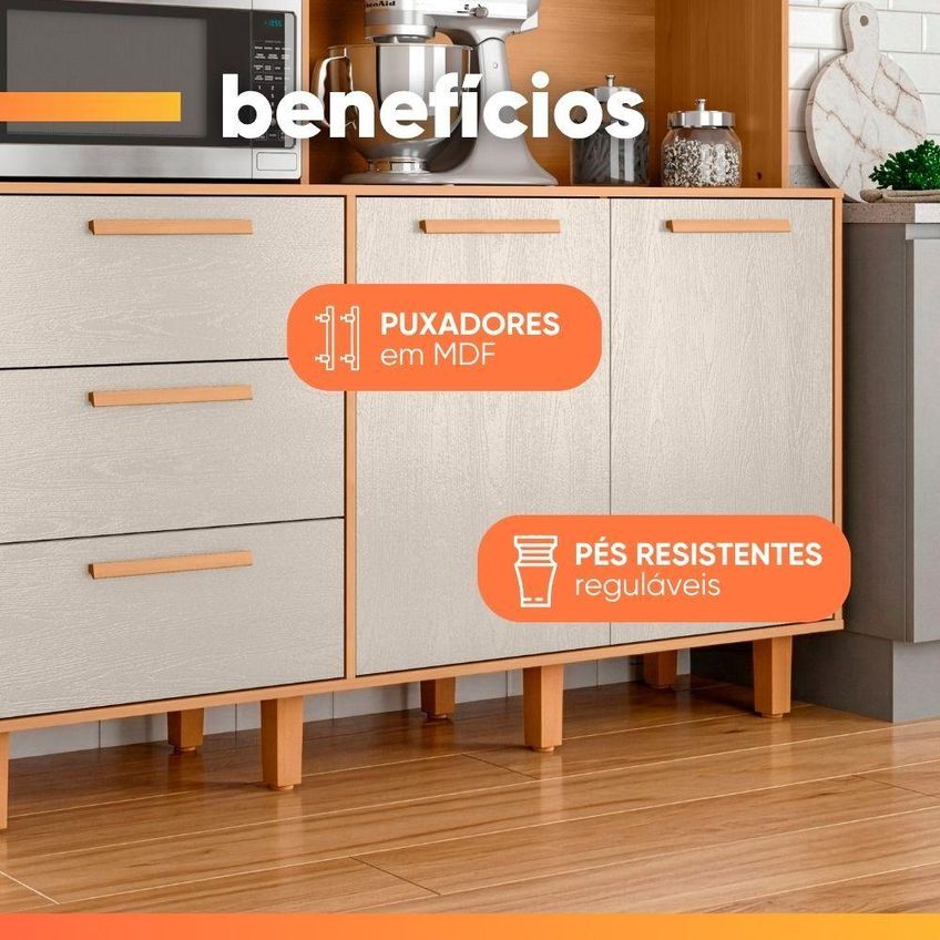 Cozinha Madri Adega 5 Portas 3 Gavetas Madeirado Areia - imagem 5