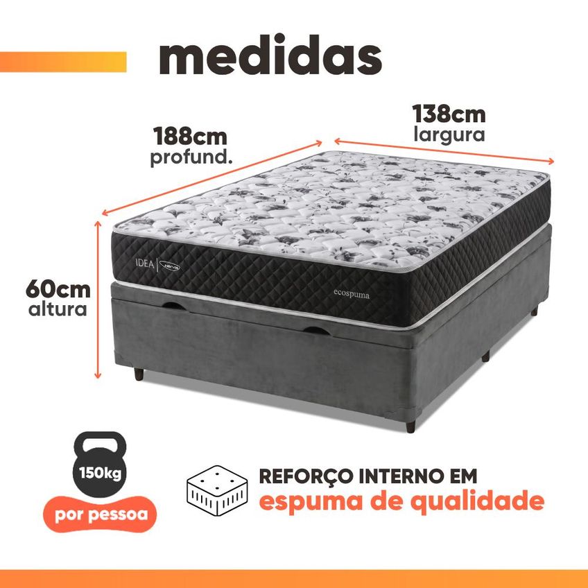 Cama Box Baú Casal Espuma AG65 Double Face Belga 138x188x60cm Herval Suporta Até 150kg Por Pessoa - imagem 3