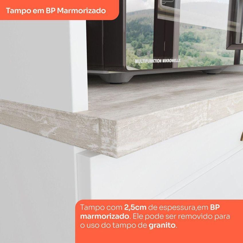 Cozinha Compacta Amy Casa 812 4 Portas 3 Gavetas MDF 200cm Branco Casa 812 - imagem 5