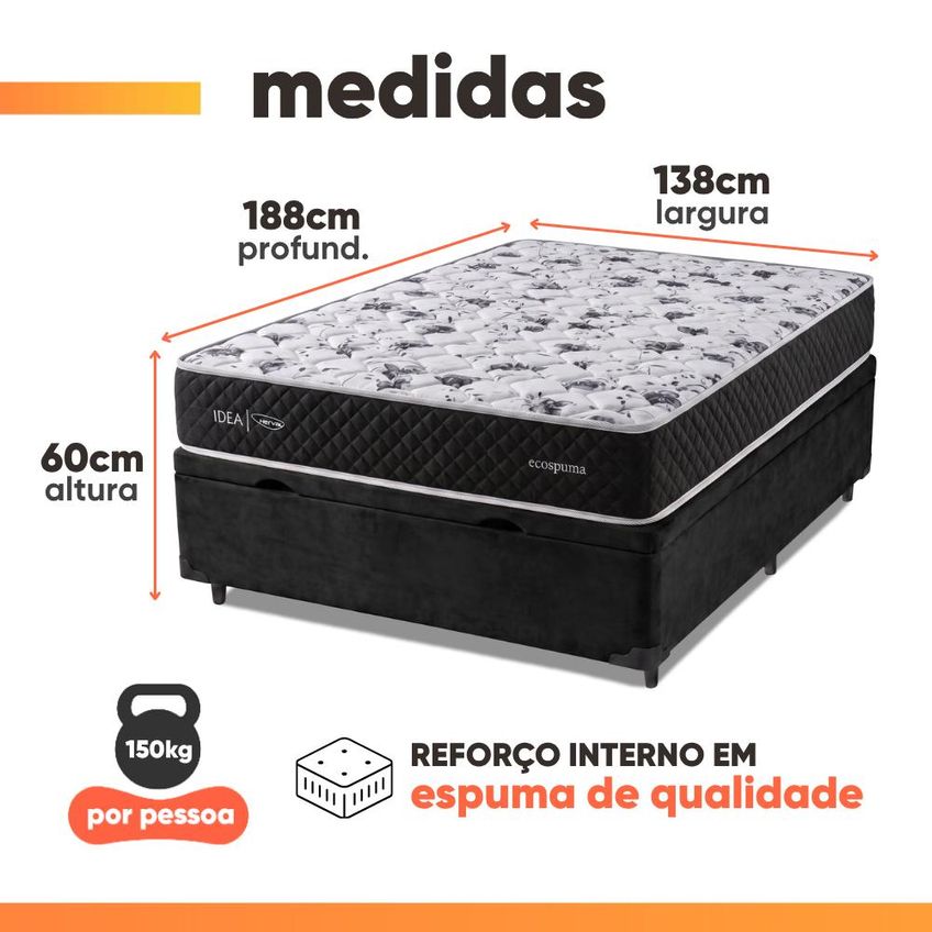 Cama Box Baú Casal Espuma AG65 Double Face Belga 138x188x60cm Herval Suporta Até 150kg Por Pessoa - imagem 3