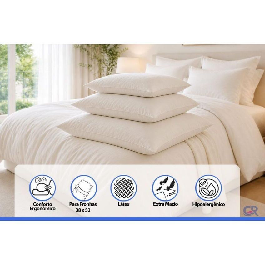 Kit 2 Travesseiros Látex Sleep Flocos Anatômico 45x65x16cm Algodão Branco Colchões Castor - imagem 5
