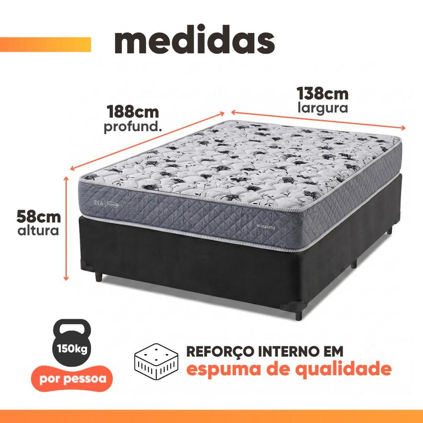 Cama Box Casal Double Face AG65 Eclipse 138x188x58cm Herval - Suporta Até 150kg Por Pessoa - imagem 3