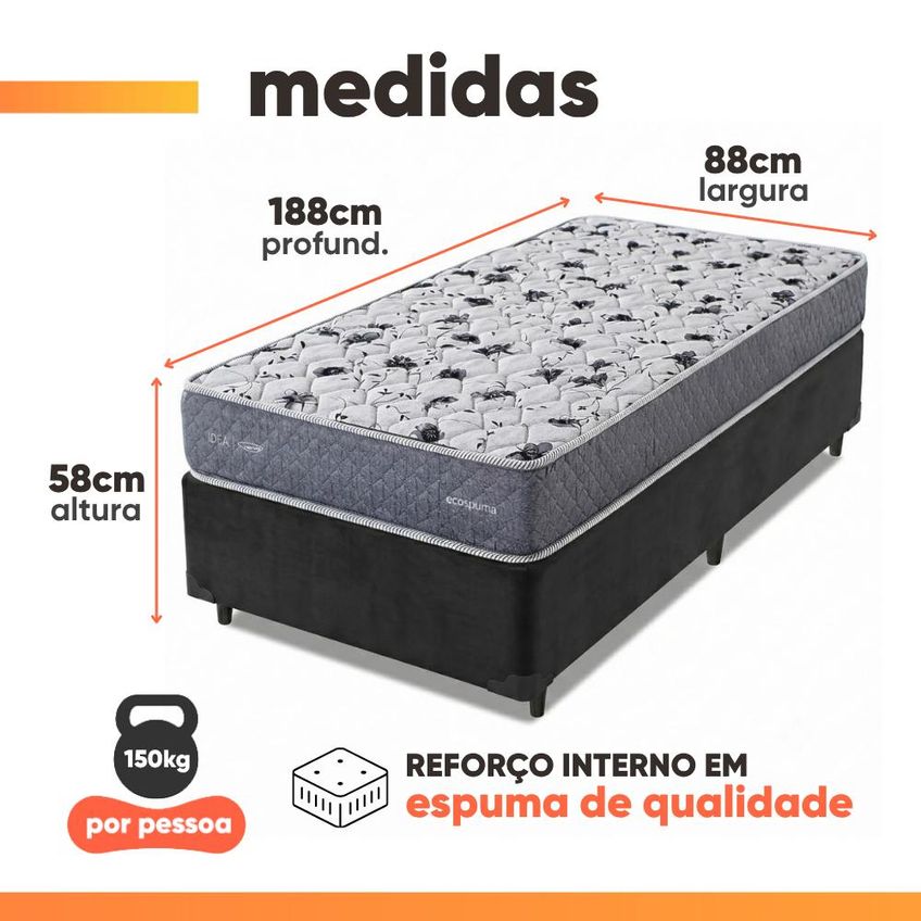 Cama Box Solteiro Double Face AG65 Eclipse 88x188x58cm Herval - Suporta Até 150kg - imagem 3