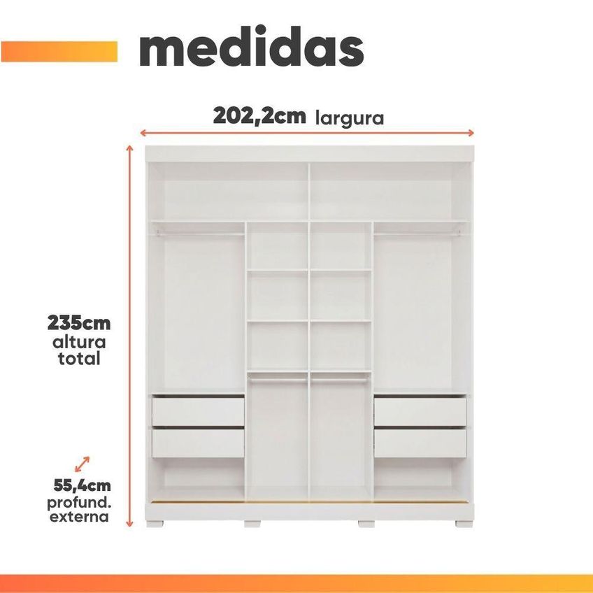 Guarda Roupa Casal Flower 2 Portas De Correr 4 Gavetas MDF Branco Panan Móveis - imagem 2