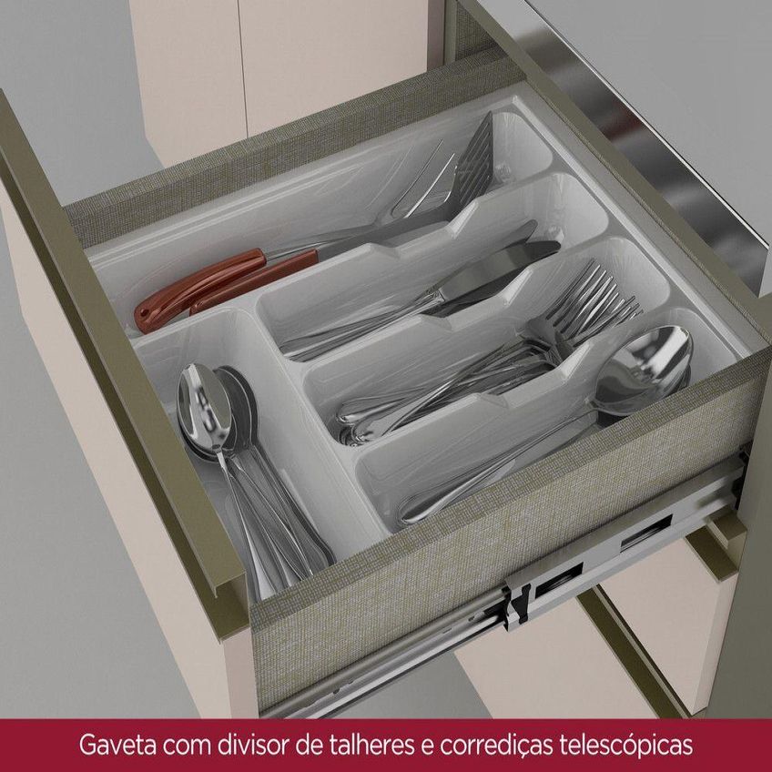Cozinha Compacta Lora 12 Portas 2 Gavetas MDF Bege Casa 812 - imagem 2