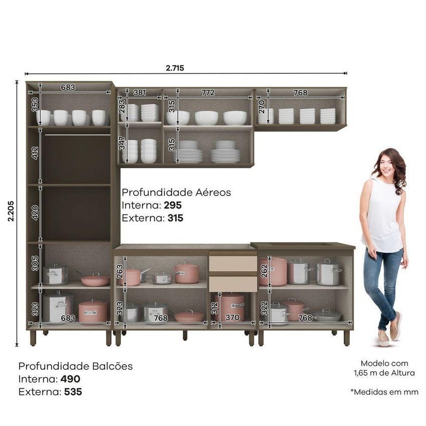 Cozinha Compacta Lora 12 Portas 2 Gavetas MDF Bege Casa 812 - imagem 3