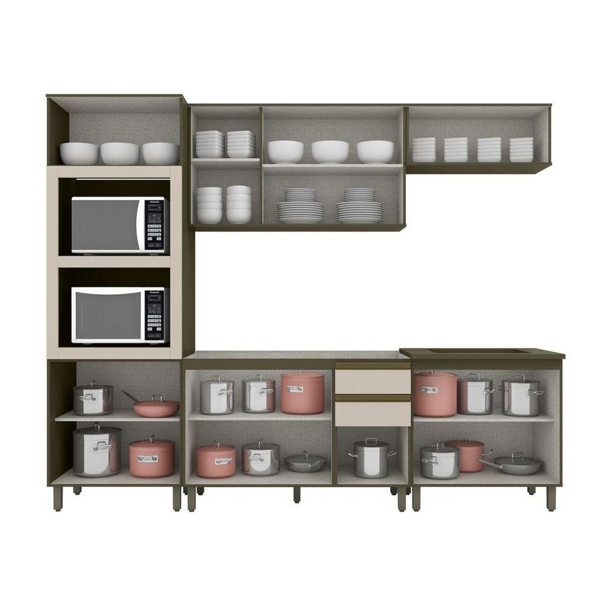 Cozinha Compacta Lora 12 Portas 2 Gavetas MDF Bege Casa 812 - imagem 4