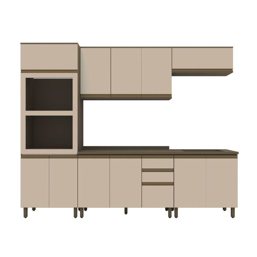 Cozinha Compacta Lora 12 Portas 2 Gavetas MDF Bege Casa 812 - imagem 5