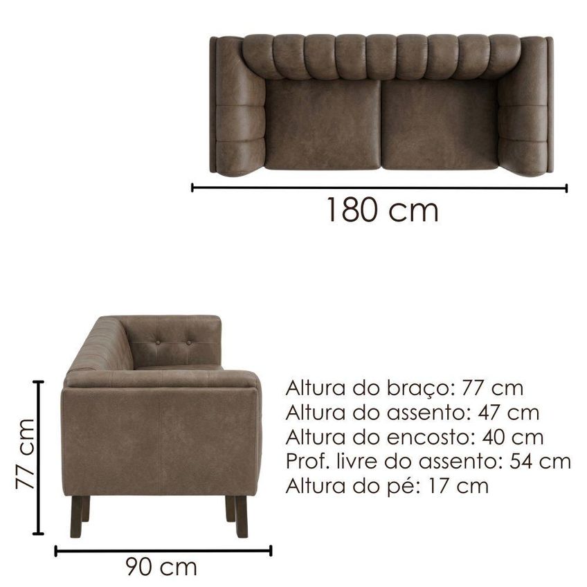 Sofa Living 2 Lugares Bellare 180 Cm Pes Madeira Courino Tcs 729 Moll - imagem 3