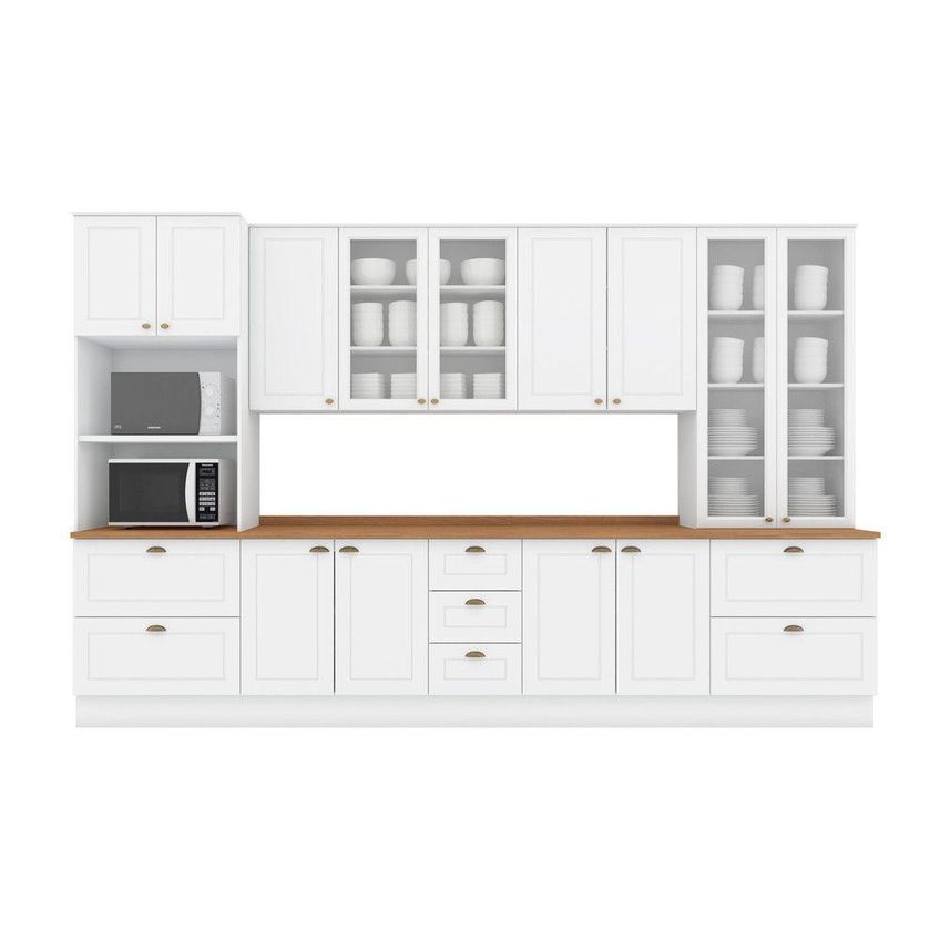 Cozinha Compacta Amy 17 Portas 11 Gavetas MDF 343cm Branco HP Calcare Casa 812 - imagem 3