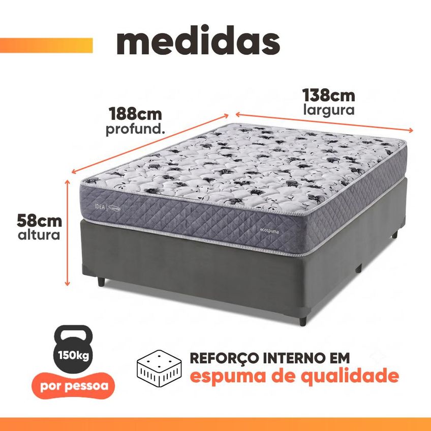 Cama Box Casal Double Face AG65 Eclipse 138x188x58cm Herval - Suporta Até 150kg Por Pessoa - imagem 3