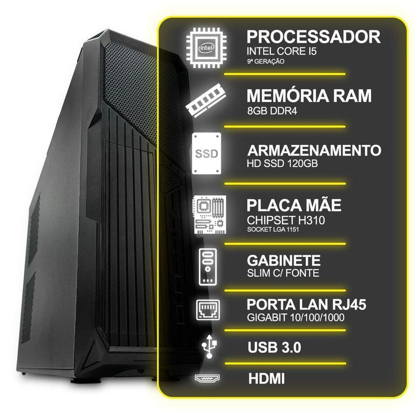 Computador Desktop Intel Core I5 9a Geração 8gb Ram Ssd 120gb Sem Sistema Operacional 35cm - imagem 5