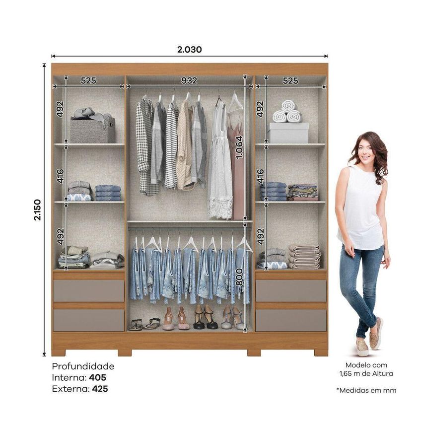 Guarda Roupa Casal B383 4 Portas 4 Gavetas Cinamomo-avelã Briz Móveis - imagem 3